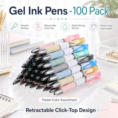 100 Pack Bulk Retractable Black Gel Ink Pens