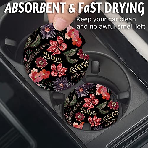 Yonlevres Car Coasters for Cup Holders, Boho Red Floral 2 Pack - color: Boho