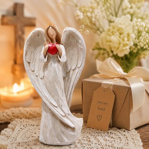 Hodao 8.75inch Resin Praying Angel Sculpture Figurine, with Hear - style: with heart