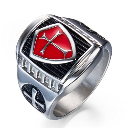Men's Stainless Steel Knight Ring Templar Ring Biker Crusader Cross Masonic Red Size 14 - size: 14