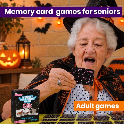 Menique Cat Memory Game – 70 Cards with Real Photos of 35 Cat Breeds – Bilingual Matching Card Game with Fact Booklet – Great Boo Basket Stuffer & Halloween Favor - style: Cats