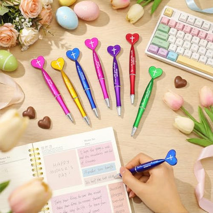 Sayglossy 120 Pcs Christian Gifts Pens Bulk Motivational Bible Verse Quote Heart Shaped Motivational Ballpoint Pens for Church 6 Colors