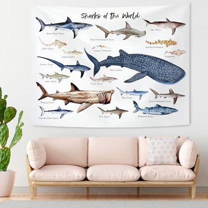 KAIOUS Shark Wall Hanging Tapestry for Kids, 50x58 - color: Shark, size: 58"L x 50"W