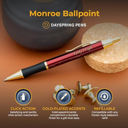 Dayspring Pens Monroe Personalized Ballpoint Pen, Ruby Red, 18k Gold Trim - color: Red, style: Customized