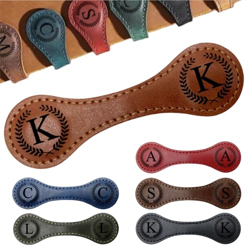 MOTEERLLU Personalized Magnetic Leather Bookmark,Initial,Brown-K - style: Brown-K