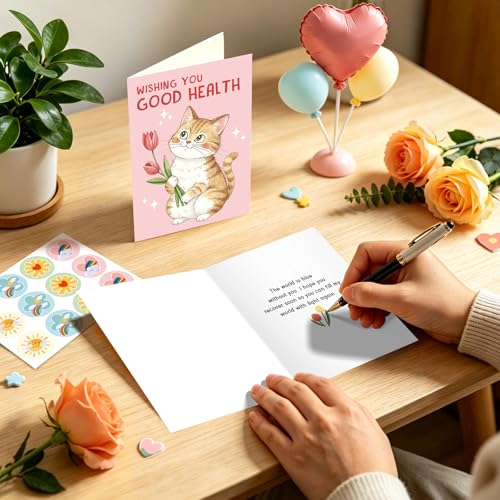 Ogeby 24 Pack Get Well Cards Set with Envelopes & Stickers, Cute Encouragement Cards for Friend Family Coworker, 6 Assorted Designs with Heartfelt Message Inside, 4x6 Inch