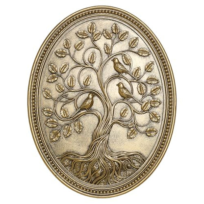 Tree of Life Wall Art Framed Hanging Plaque with Three Relief Birds - color: Tree of Life