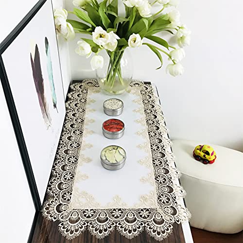 Lace Tablecloth Rectangle Fabric Washable Beige 16x35inch - color: H17191-beige-1, size: 16*35