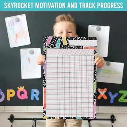 Attendance Chart for Classroom -8pc Laminated Chore & Reward Chart for Kids - color: Composition Notebook