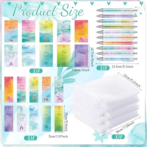 200 Pcs Christian Gift for Women Christian Accessories Include 50 Bible Verses Notebook 50 Church Bookmark 50 Ballpoint Pen Organza Bag Gift for Christmas Church Motivational (Classic) - style: Classic