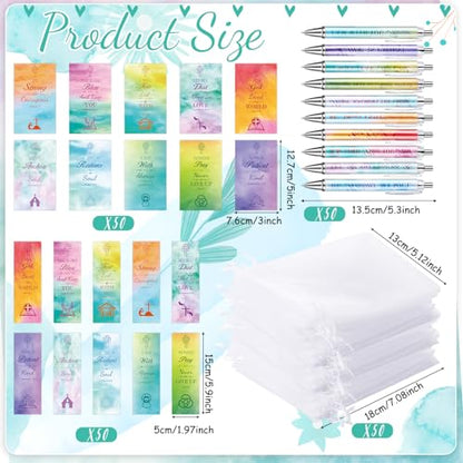 200 Pcs Christian Gift for Women Christian Accessories Include 50 Bible Verses Notebook 50 Church Bookmark 50 Ballpoint Pen Organza Bag Gift for Christmas Church Motivational (Classic) - style: Classic