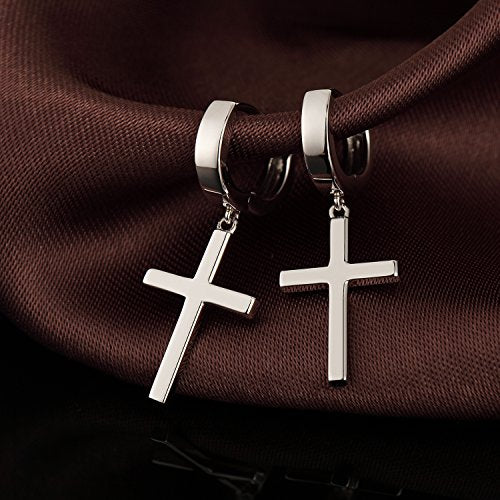 Han han 925 Sterling Silver Cross Earrings for Women and Men - style: A-Large cross hoop earrings-silver