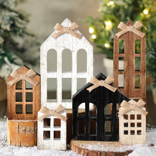 Yuntau 6 Pcs Christmas Table Decoration Wood Table Centerpiece, Window Pane - style: Window Pane