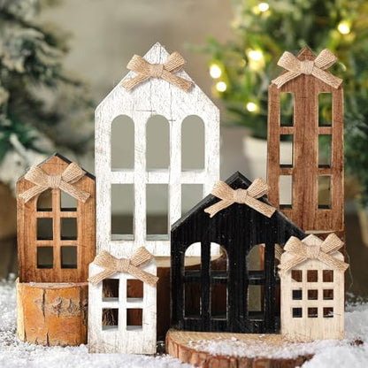 Yuntau 6 Pcs Christmas Table Decoration Wood Table Centerpiece, Window Pane - style: Window Pane
