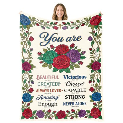 Christian Rose Flowers Throw Blanket – Religious Gifts for Women - color: Tk036, size: 80"x60"