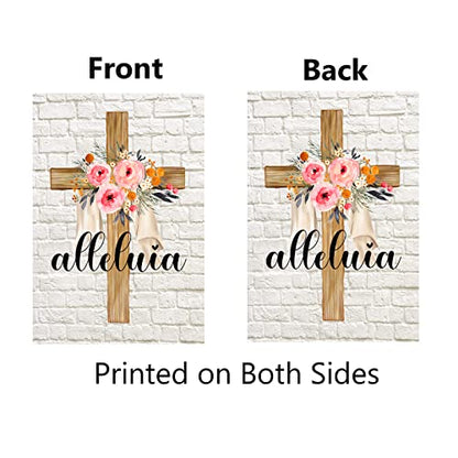 Easter Cross Garden Flag Alleluia He is Risen Religious Flags 12x18 Vertical Double Sided Spring Floral Cross Yard Flag Christian Holiday Yard Outdoor Decoration