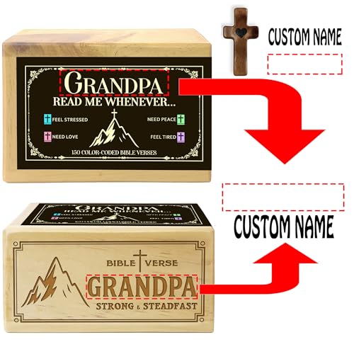 Personalized Grandpa Bible Verse Box with 150 Color-Coded Scripture Cards, Custom Name Prayer Box with Wooden Pocket Cross, Christian Gift for Grandpa, Christmas, Father’s Day - color: Grandpa