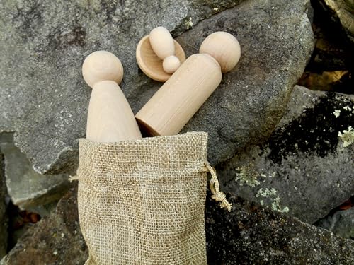 My First Nativity, Four Piece Natural Nativity Wood Dolls, Includes Four Blank Wood Pieces, Mary, Joseph, Baby Jesus and Manger, Christmas Craft, Blank Pegs