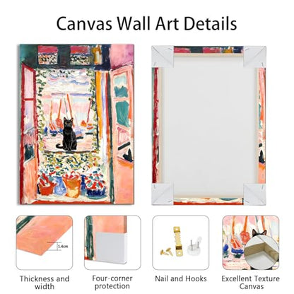 Open Window Black Cat Wall Art Print Henri Matisse Wall Painting 16"x24" - color: Henri Matisse Open Window, size: 24"L x 16"W