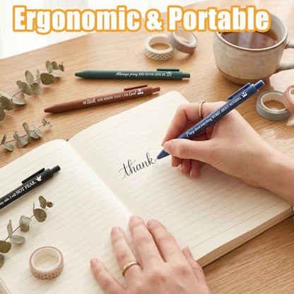 100 Pcs Bible Verse Pens Bulk, Christian Gifts Bulk Inspirational Quotes Retractable Ballpoint Pens Black Ink Religious Gifts for Women Men Office School Church Guests Bible Study Groups Dark Color
