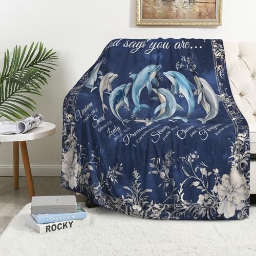 Dolphin Throw Blanket Christian Scripture Animal Gifts Room Decor 40"x50" - color: Dolphins, size: 40"X50"