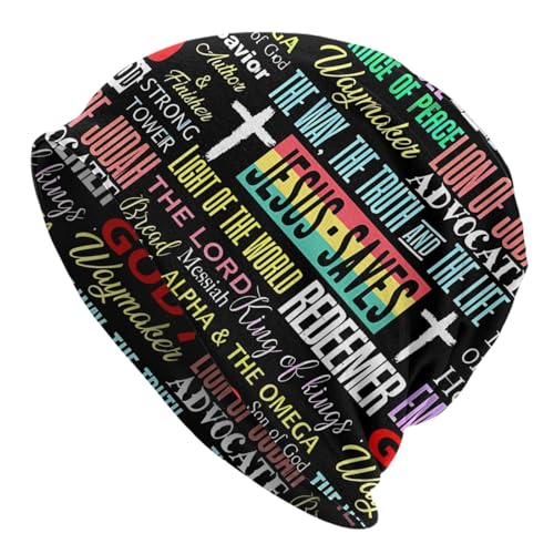 Jesus Christian Cross Beanie Chemo Hat Cancer Headwear Knitted Hats Slouchy Cap for Adults Women Men - color: Jesus-v00004
