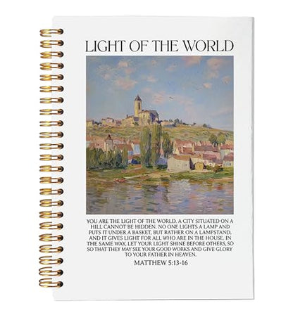 VNWEK Abstract Christian Spiral Notebook Journal 5.5x8.3 Inch, Light of the World Matthew 5:13-16 Bible Verse Journal, French Town Religious Lined Hardcover Spiral Notebook - color: 42-XZ-bible-notebook