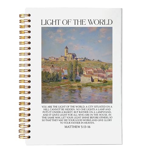 VNWEK Abstract Christian Spiral Notebook Journal 5.5x8.3 Inch, Light of the World Matthew 5:13-16 Bible Verse Journal, French Town Religious Lined Hardcover Spiral Notebook - color: 42-XZ-bible-notebook