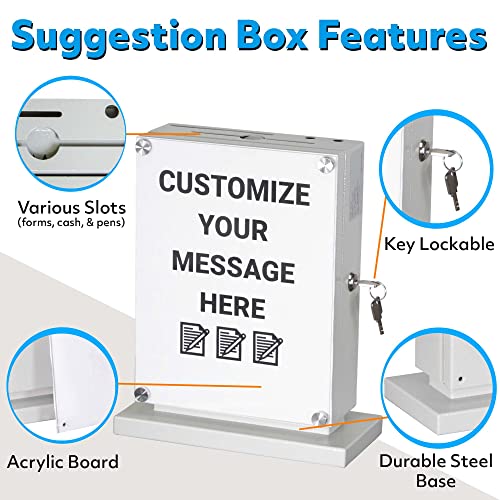 POCHAR Large Metal Suggestion Box With Slot and Lock, Safe Lock Tip Jar - color: White