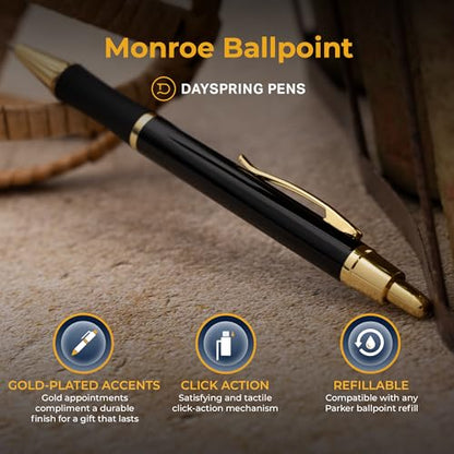 Dayspring Pens Monroe Ballpoint Pen in Black with 18K Gold Accents - color: Black, style: Non Customized