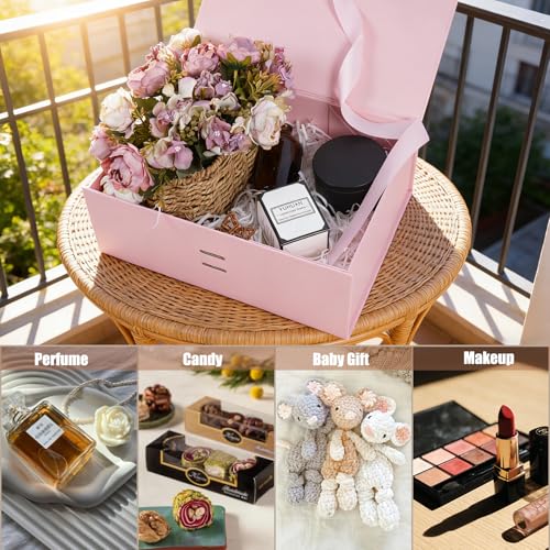 Aimyoo 5 Pack Large Pink Gift Box with Ribbon, 11.5x8.6x4.1 inch Groomsman Proposal Box for Presents with Magnetic Closure Lids, Rectangle Collapsible Luxury Box for Wedding, Christmas, Birthday - color: Pink 11.5x8.6x4.1 inch-5Pack