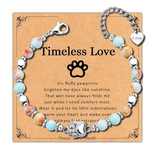 Bracelet for Women Natural Stone Beaded, Stainless Steel Charms, Adjustable - color: 6-Dog paw