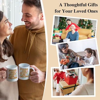 Where God Guides He Provides 11oz Double-Sided Ceramic Mug, Funny Christian Mugs for Women Men, Christmas Birthday Thanksgiving Bible Verse Coffee Cup, Religion Christian Gifts for Family Friend - color: White50