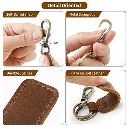 Jack&Chris Genuine Leather Car Keychain, Universal Key Fob Keychain, Leather Key Chain Holder for Men and Women, JC306 - color: Brown