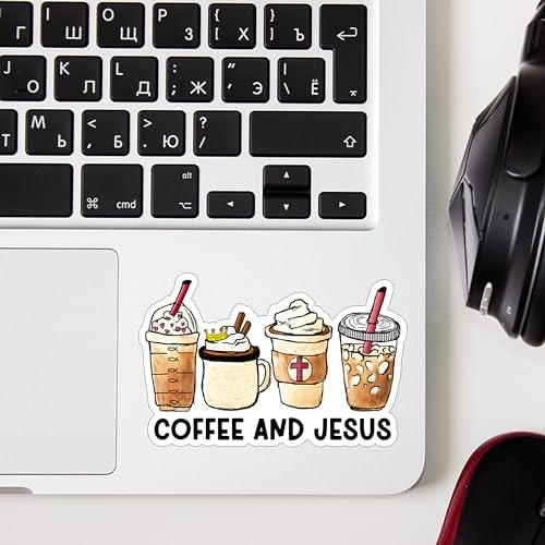 (3pcs) Coffee and Jesus Sticker Jesus Bible Verse Chrisian Stickers for Tumbler Book Water Bottle Laptops Phone Case Car Kindles Hard Hat Coffee Lovers Inspirational Cafeinated Vinyl Decal - 3x2