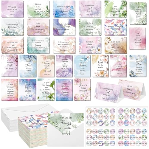 120 Set Inspirational Christian Greeting Cards Bulk with Envelopes Scripture, Inspirational Bible Verse of Christian Greeting Card for Christmas Thanksgiving Birthday Gift, 4 x 6''(Watercolor Flower)