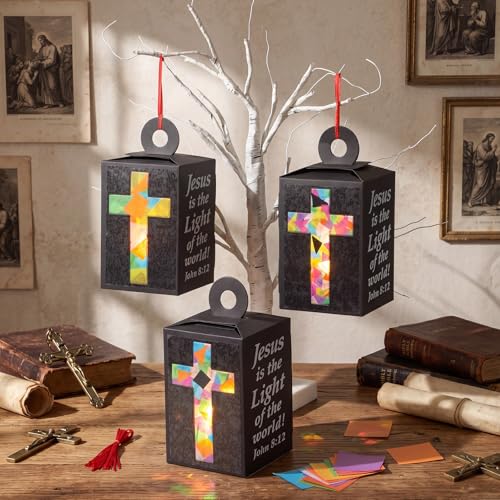20 Sets Vbs 2026 Christian Cross Crafts Bulk Illumination Themed Paper Lanterns Jesus Is the Light Religious Suncatcher Sunday School Vbs Crafts for Church Christian Party Favor (Clear Cross) - style: Clear Cross