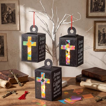 20 Sets Vbs 2026 Christian Cross Crafts Bulk Illumination Themed Paper Lanterns Jesus Is the Light Religious Suncatcher Sunday School Vbs Crafts for Church Christian Party Favor (Clear Cross) - style: Clear Cross