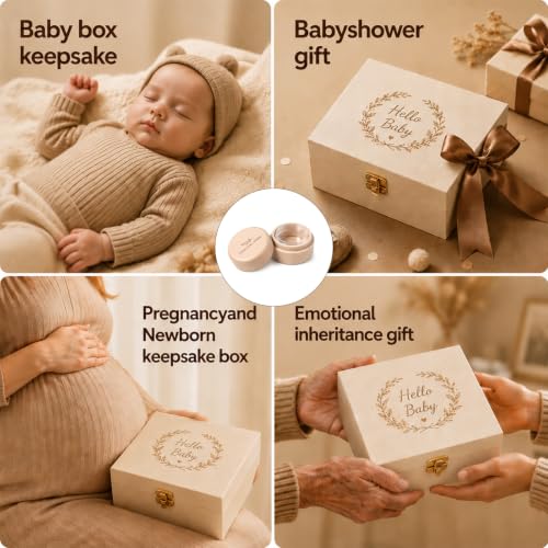 Wooden Umbilical Cord Keepsake Box with Transparent Acrylic Box, Minimalist Baby Keepsake Boxs Modern Tooth Fairy Boxs Fetal Hair Memorial Storage for Christening Gift Baby Shower Pregnancy (Leaves)