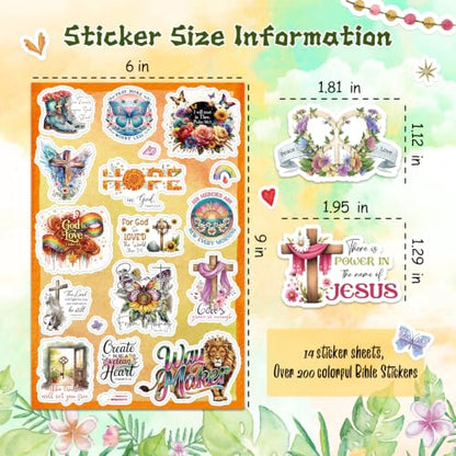 200PCS Christian Stickers, Bible Stickers Vinyl Pack for Bible Journaling