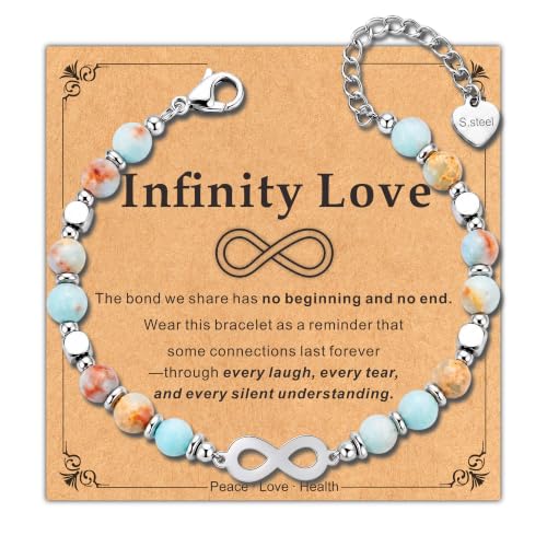 Bracelet for Women Natural Stone Beaded, Stainless Steel Charms, Adjustable - color: 5-Infinity