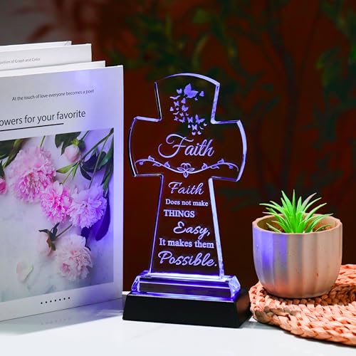 Qianwei Christian Cross Faith Inspirational Gifts - Crystal Cross Tabletop Decor for Women - Religious Catholic Baptism Communion Confirmation Gifts for Women, Sister, Friend - color: Cross Faith-led