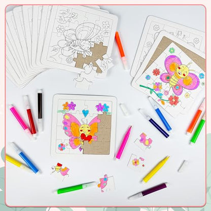 Cinrobiye 24 Pcs Butterfly Coloring Puzzle Craft Kit, DIY Butterfly Jigsaw Puzzles Bulk, 12 Designs Spring Arts Crafts Set, Butterfly Puzzle Party Favors, Creative DIY Party Supplies and Gifts - color: Butterfly