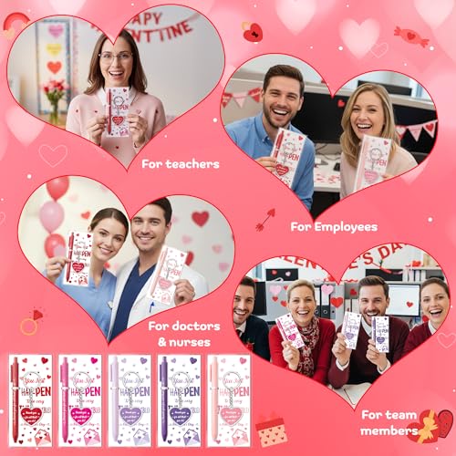 ANGOLIO Valentine's Day Employee Appreciation Gifts - 30 Sets Happy Valentines Bookmarks Pens Heart Keychains Bulk Pink Motivational Thank You Gifts for Team Staff Coworkers Employees Teachers Nurses - style: Valentine's Day