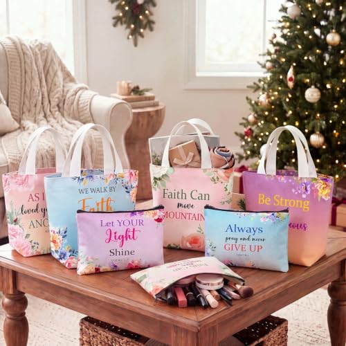 24 Pcs Christmas Christian Gift Bible Verse Tote Bag - style: Bright