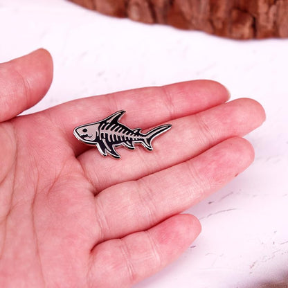 Shark Skeleton Enamel Pin Marine Creature Skull Stainless Steel Marine And Animal Protection Badge Brooch For Backpacks Coats Hats