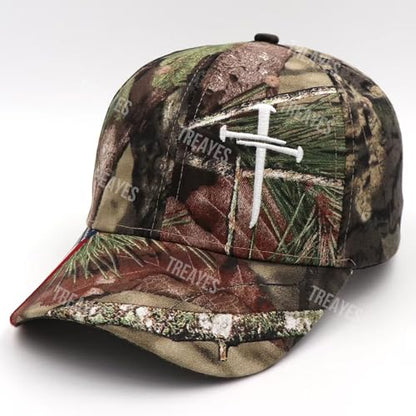 Redeemed 3 Nails Cross Hat with American Flag Christian Hats for Men Women Adjustable Cotton Embroidered Baseball Cap - color: Camouflage