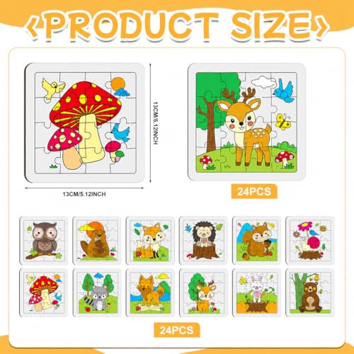 Cinrobiye 24 PCS Woodland Animal Coloring Jigsaw Craft Kit for Kids, DIY Forest Creature Activity Set Bulk with 12 Designs, Wildlife Birthday Party Favors, Classroom Art Projects - color: Woodland