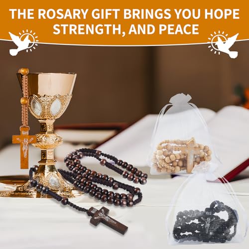 100 Set Wooden Rosaries Bulk Wood Catholic Rosary Beads for Men Women with Jesus Holy Cross First Communion Rosary with Organza Bags Religious Baptism Funeral Favors Confirmation Present