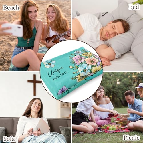 Christian Gifts for Women, Aqua Christian Blanket with Flowers 80''x 60'' - color: Aqua, size: 80"x60"